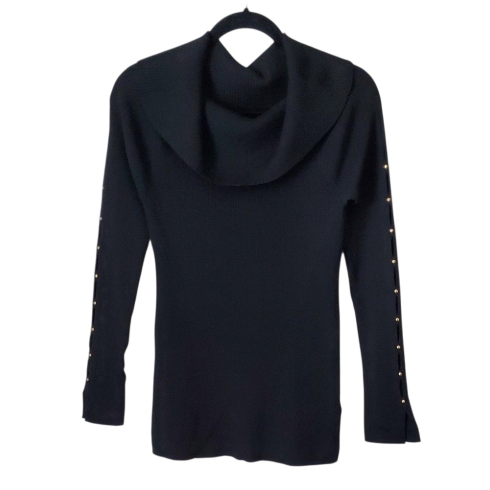 White House Black Market Black Cowl Neck Sweater Button Sleeve Details Size M